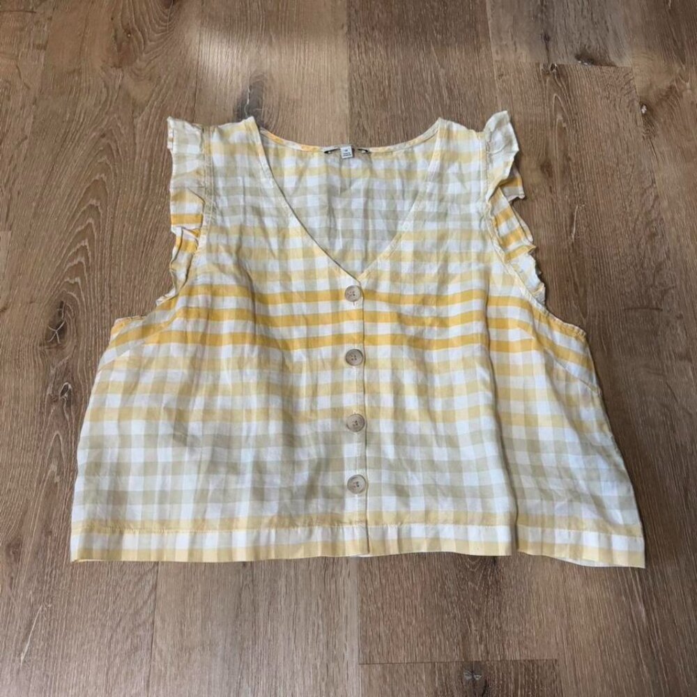 Madewell Yellow White Ruffle Button-Front Tank Size 14‎